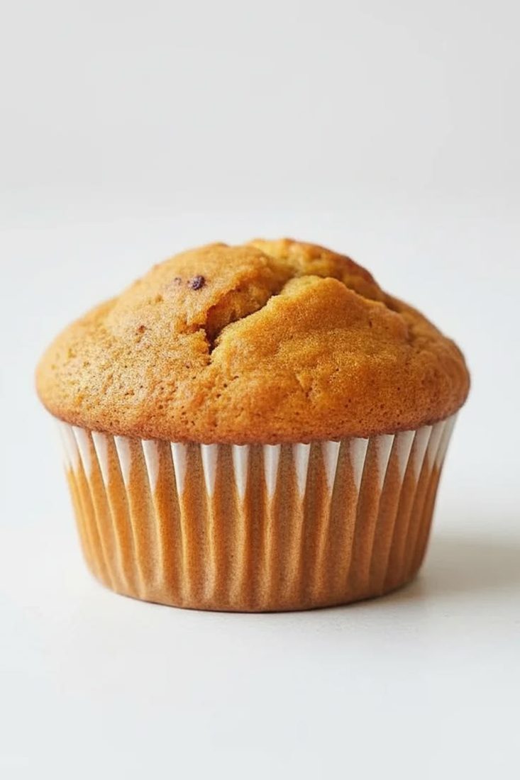 Plain vanilla cupcake in a paper liner